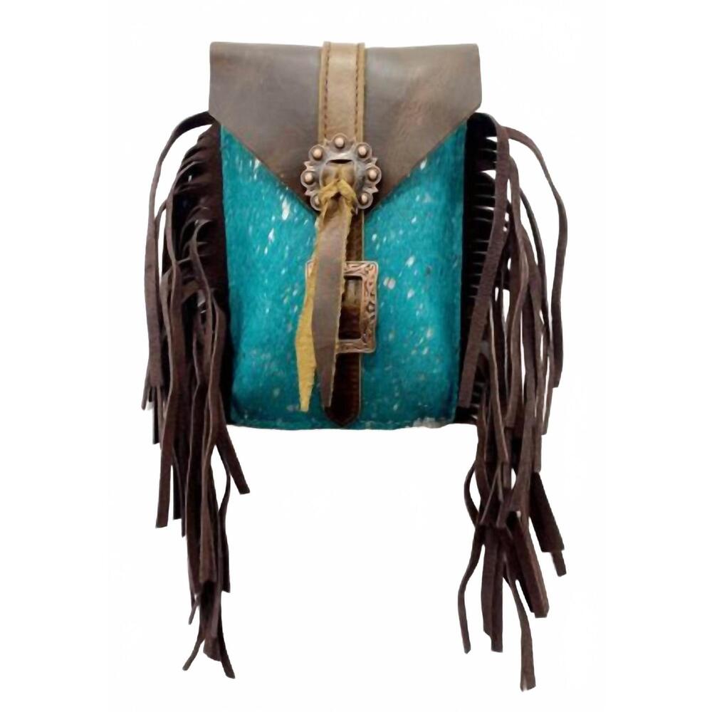 NEW SHOWMAN women's hair on cowhide saddle bag in acid wash teal